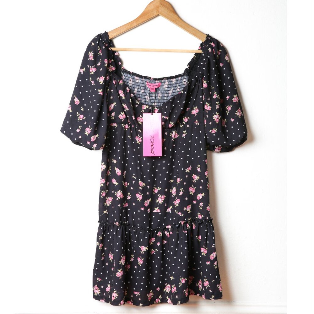 BETSEY JOHNSON Rosy Dots Floral Dress Flirty Feminine Size Medium NWT